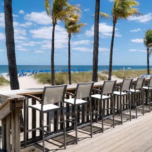 Sun deck with a view of the ocean at Plunge Beach Resort.