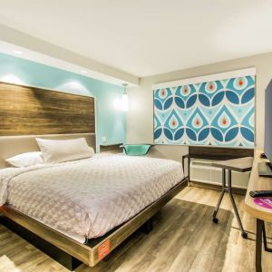 Spacious, king sized bed with workdesk and TV at Tru By Hilton Bowling Green.