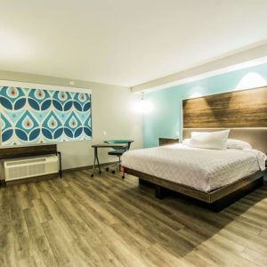 Cozy king-sized bed with TV at Tru By Hilton Bowling Green.