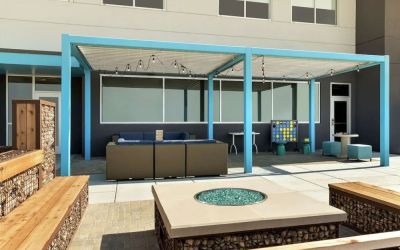 Comfortable patio perfect for coworking at Tru By Hilton Wichita Northeast.
