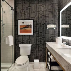Guest bathroom with shower at The Slate Denver, Tapestry Collection By Hilton.