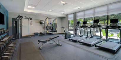 Fitness center at Hampton Inn & Suites Sunnyvale Silicon Valley.