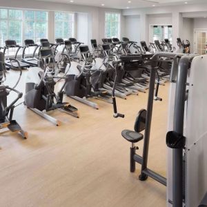 Well-equipped fitness center at Embassy Suites By Hilton Myrtle Beach Oceanfront Resort.