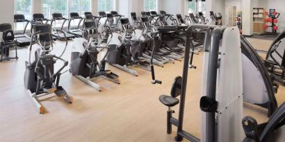 Well-equipped fitness center at Embassy Suites By Hilton Myrtle Beach Oceanfront Resort.