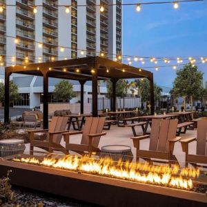 Firepit in courtyard of Embassy Suites By Hilton Myrtle Beach Oceanfront Resort.