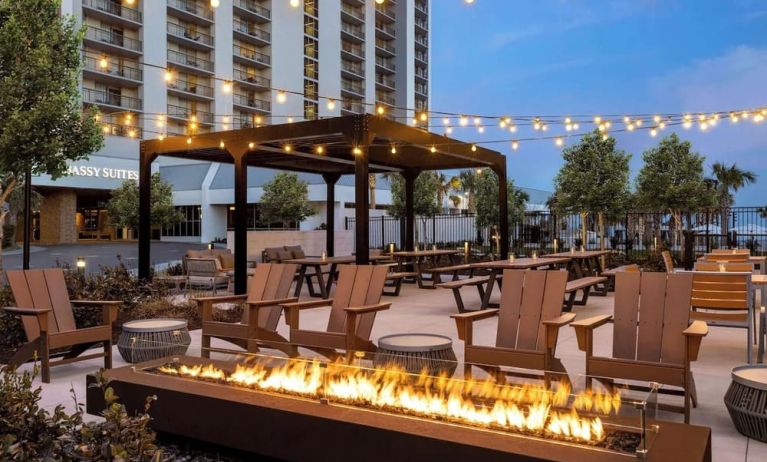 Firepit in courtyard of Embassy Suites By Hilton Myrtle Beach Oceanfront Resort.