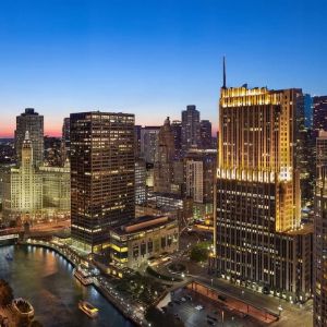 City skyscrapers at Swissotel Chicago.