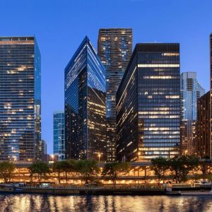 City at night at Swissotel Chicago.