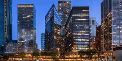 City at night at Swissotel Chicago.