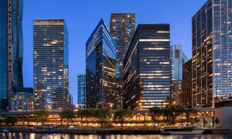 City at night at Swissotel Chicago.