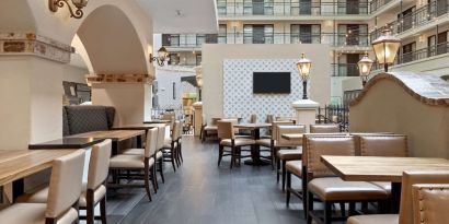 Breakfast area perfect for coworking at Embassy Suites By Hilton Los Angeles International Airport South.