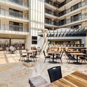 Dining area perfect for coworking at Embassy Suites By Hilton Los Angeles International Airport South.