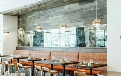 Dining area perfect for coworking at Hilton Garden Inn Denver Union Station.