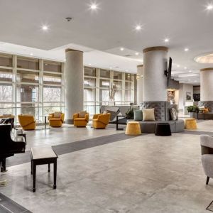 Lobby and coworking lounge at DoubleTree By Hilton Tulsa - Warren Place.
