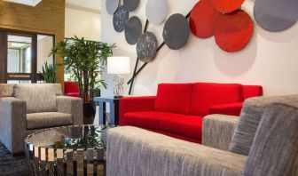 Lobby and coworking lounge at Hilton Chicago-Northbrook.