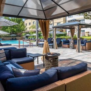 Pool cabanas at DoubleTree By Hilton Sonoma Wine Country.