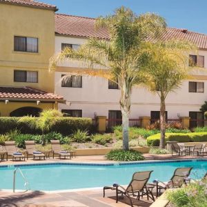 Refreshing outdoor pool surrounded by sun loungers at DoubleTree By Hilton Sonoma Wine Country.