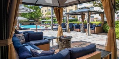 Pool cabanas at DoubleTree By Hilton Sonoma Wine Country.