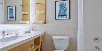 Guest bathroom at Delta Hotels By Marriott Little Rock West.