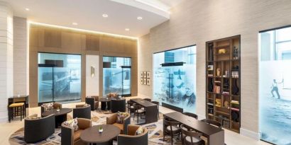 Lobby workspace perfect for coworking at Hilton BNA Nashville Airport Terminal.
