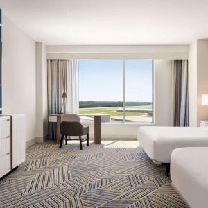 Day use double room with work desk at Hilton BNA Nashville Airport Terminal.
