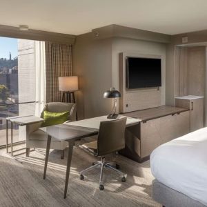 Working station by the window in a day use room at Hilton Birmingham At UAB.