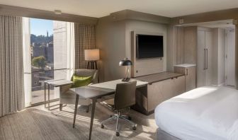 Working station by the window in a day use room at Hilton Birmingham At UAB.