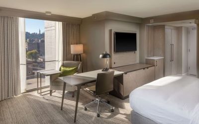 Working station by the window in a day use room at Hilton Birmingham At UAB.