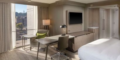 Working station by the window in a day use room at Hilton Birmingham At UAB.