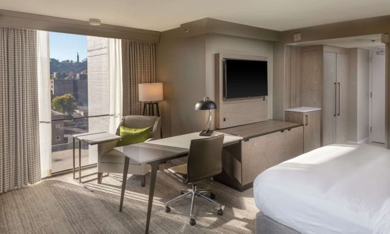 Working station by the window in a day use room at Hilton Birmingham At UAB.