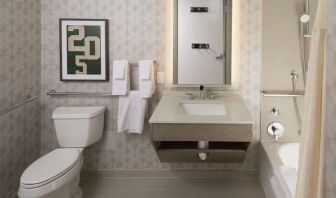 Guest bathroom with shower and tub at Hilton Birmingham At UAB.