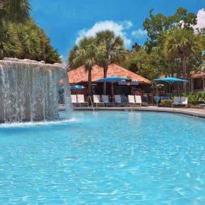 Waterfall in the lagoon pool of the DoubleTree By Hilton Orlando At SeaWorld.