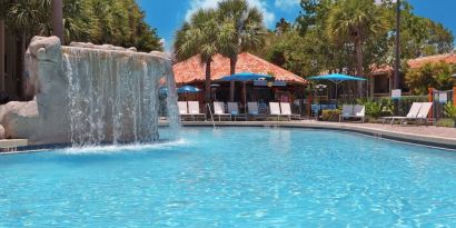 Waterfall in the lagoon pool of the DoubleTree By Hilton Orlando At SeaWorld.