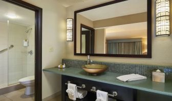 Guest bathroom with shower at DoubleTree By Hilton Orlando At SeaWorld.