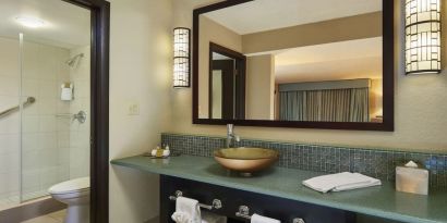Guest bathroom with shower at DoubleTree By Hilton Orlando At SeaWorld.