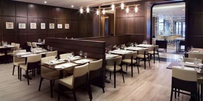Dining area at Hilton Brooklyn New York.