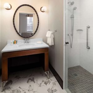 Private guest bathroom at Hilton Brooklyn New York.