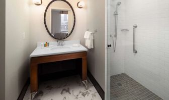 Private guest bathroom at Hilton Brooklyn New York.