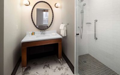 Private guest bathroom at Hilton Brooklyn New York.