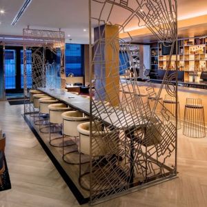 Hotel bar with lounge area at Hilton Brooklyn New York.