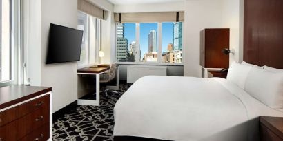 Day use room with workdesk at Hilton Brooklyn New York.
