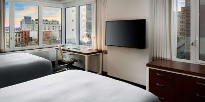 Day use twin room with work desk at Hilton Brooklyn New York.