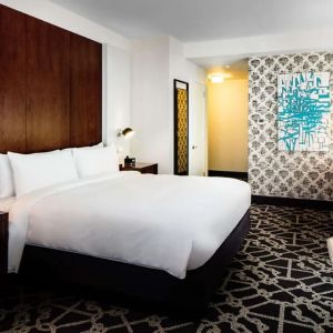 King bed at Hilton Brooklyn New York.
