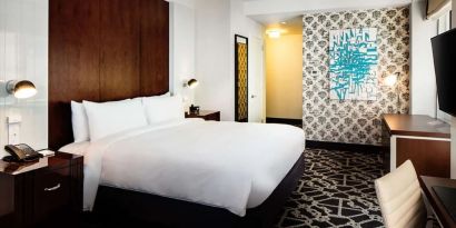 King bed at Hilton Brooklyn New York.