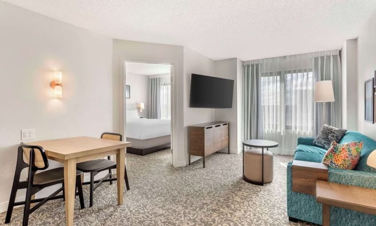 Day use suite with lounge area and workspace at Sonesta ES Suites San Antonio Downtown Alamo Plaza.