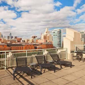 Seats in the rooftop of the Hilton Philadelphia At Penn's Landing.