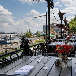 Beautiful outdoor terrace by the river at Hilton Philadelphia At Penn's Landing.