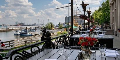 Beautiful outdoor terrace by the river at Hilton Philadelphia At Penn's Landing.