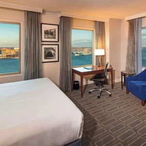 Working station by the window in a day use room at Hilton Philadelphia At Penn's Landing.