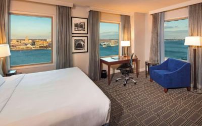 Working station by the window in a day use room at Hilton Philadelphia At Penn's Landing.